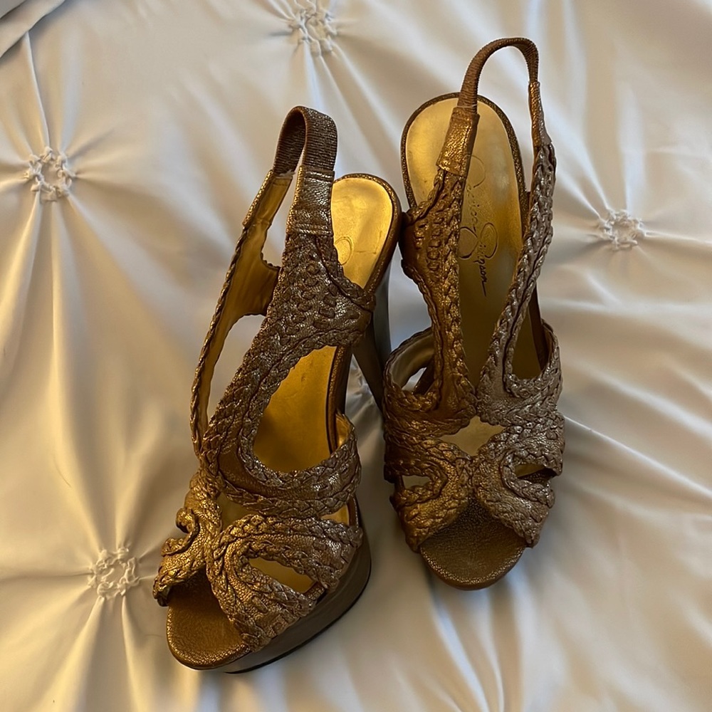 Jessica Simpson gold high heels
